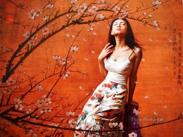 梅の花の中国の女の子 Oil Paintings